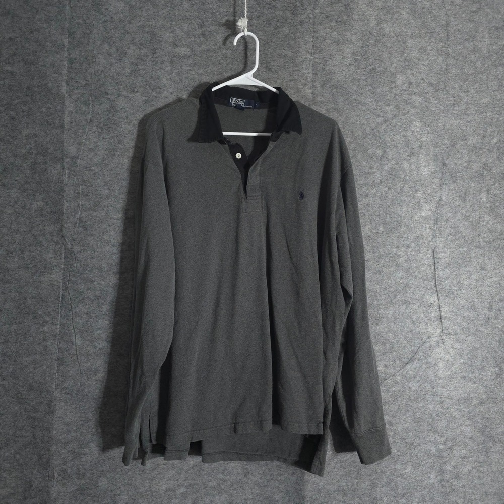 Polo Ralph Lauren Rugby Shirt Mens XL Gray Long Sleeve Cotton Casual Sport Wears